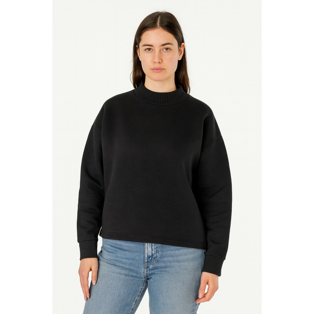 ADAY Off Duty Mock Neck Cropped Sweatshirt Top Black - Large - Women